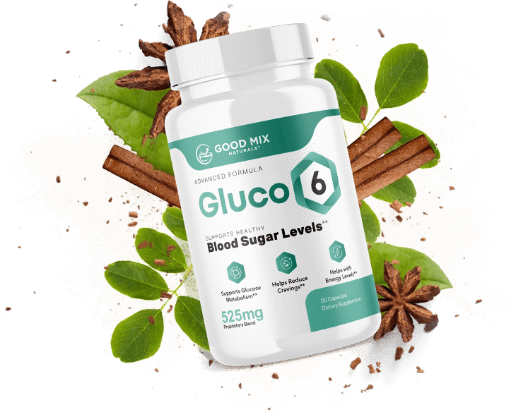 One bottle of Gluco6 blood sugar support supplement by Good Mix Naturals, with cinnamon, gymnema leaves and star anise