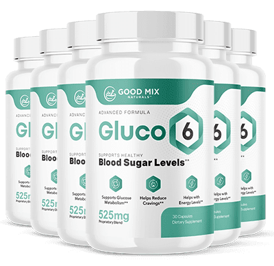 Six bottles of Gluco6 blood sugar support supplement — 6-bottle package