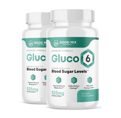 Two bottles of Gluco6 blood sugar support supplement — 2-bottle package
